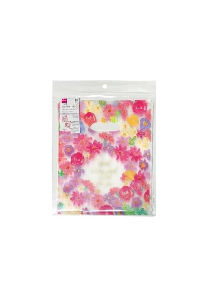 10-Piece Flower Frosted Plastic Handle Bags | Clear | Decorative Gift Bags for Parties, Events & Packaging